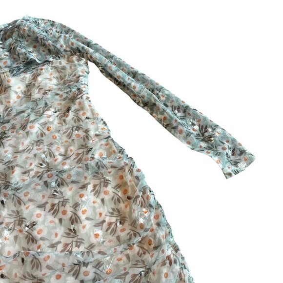 Selfie Leslie First Class Long Sleeve Ruched Mesh Dress Floral Mini Medium NWT - Picture 7 of 13